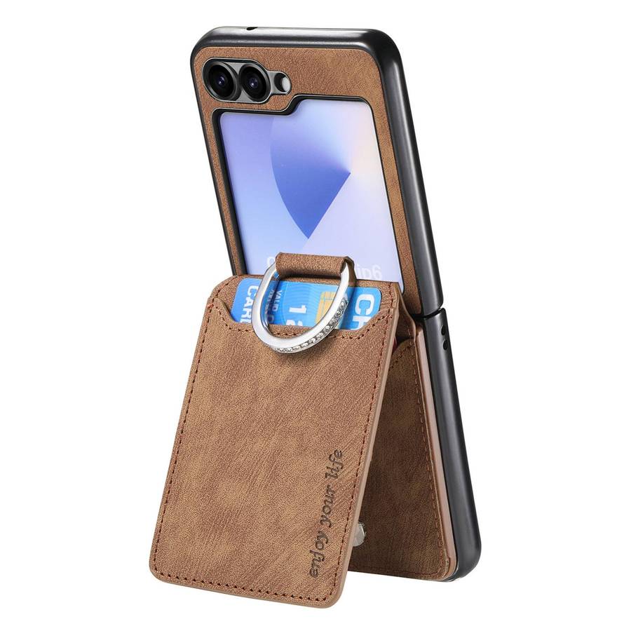 For Samsung Galaxy Z Flip5 5G Retro Leather Ring Vertical Flip Wallet Phone Case(Brown)