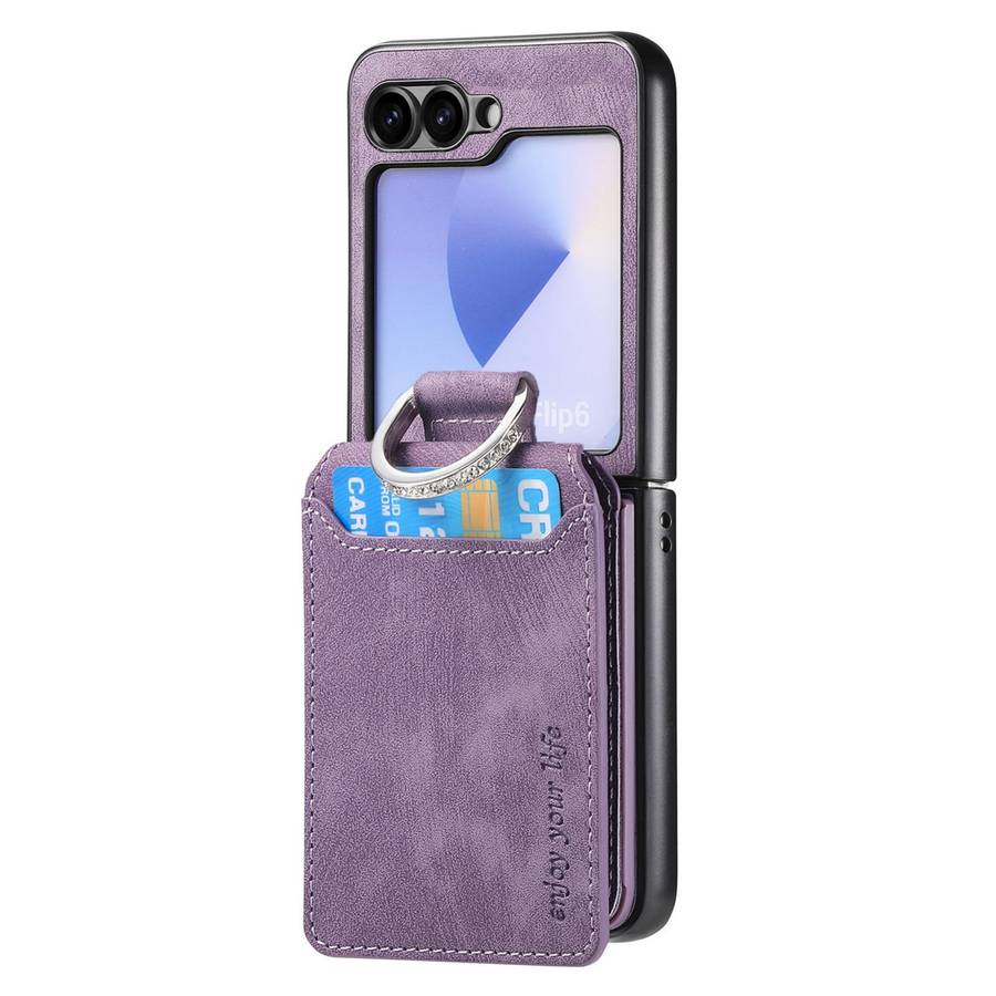 For Samsung Galaxy Z Flip5 5G Retro Leather Ring Vertical Flip Wallet Phone Case(Purple)