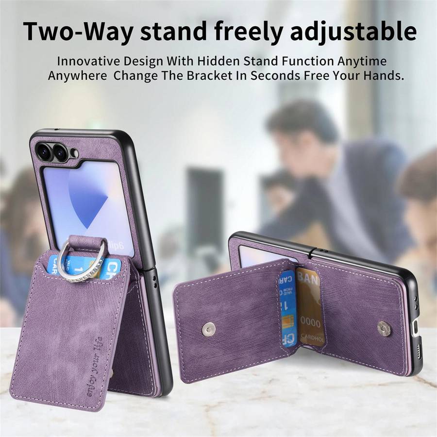 For Samsung Galaxy Z Flip5 5G Retro Leather Ring Vertical Flip Wallet Phone Case(Purple)