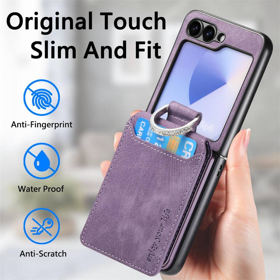 For Samsung Galaxy Z Flip5 5G Retro Leather Ring Vertical Flip Wallet Phone Case(Purple)