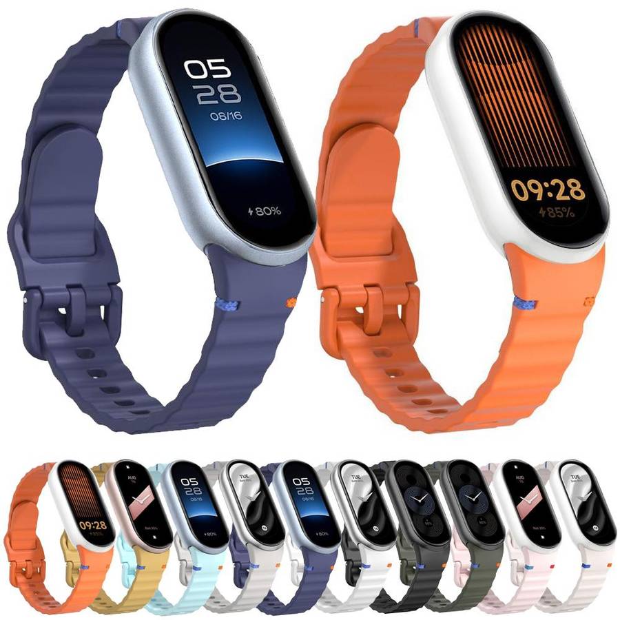 For Xiaomi Smart Band 10 / 9 / 8 Wavy Grain Stitched Silicone Watch Band(Pink)