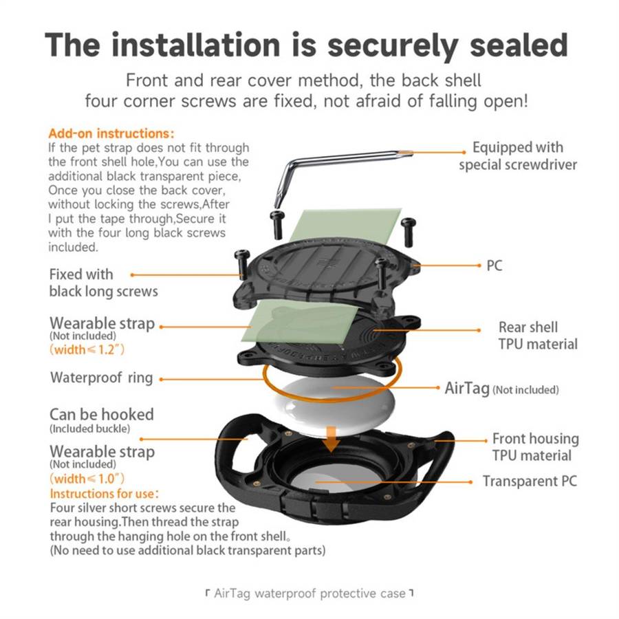 For AirTag 2nd Gen / AirTag 1st Gen Seal IP7 Waterproof Shockproof Anti-Loss Tracker Protective Co