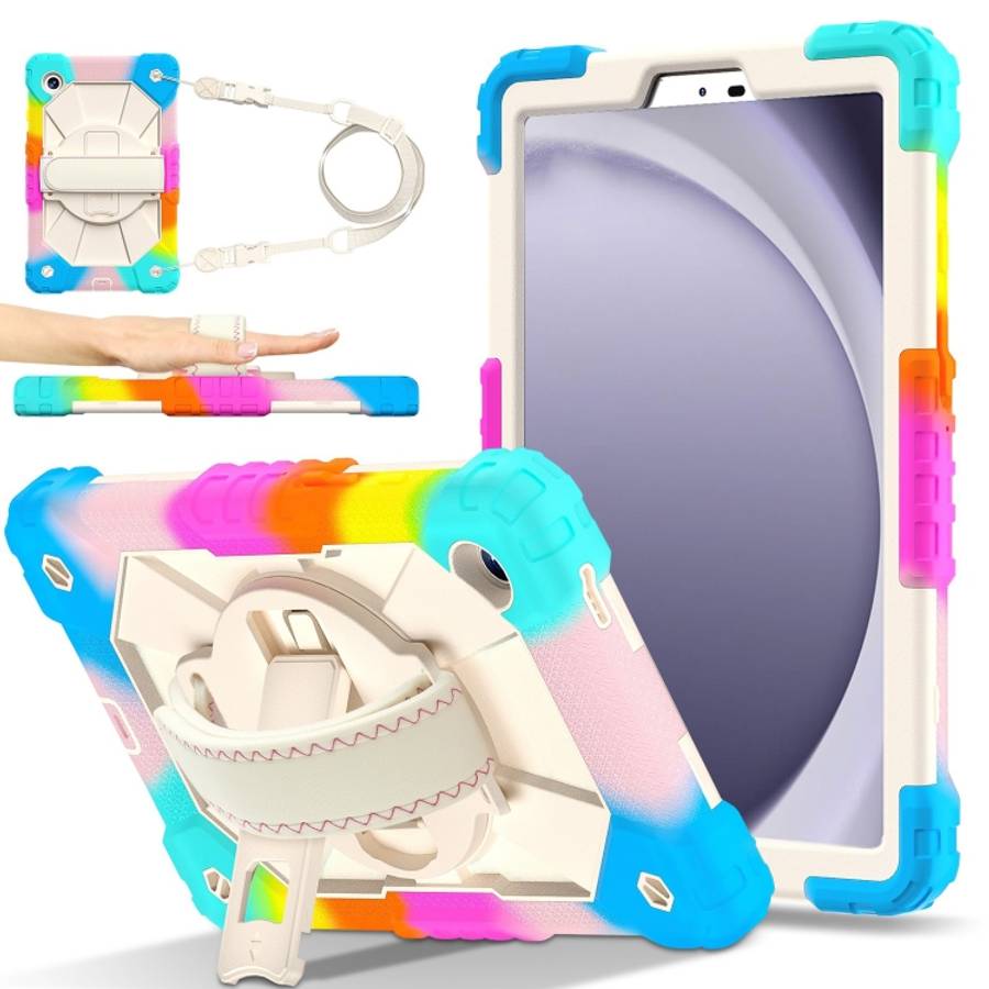 For Samsung Galaxy Tab A11 / A9 Contrast Color Robot C2 Silicone Hybrid PC Tablet Case(Colorful Bl