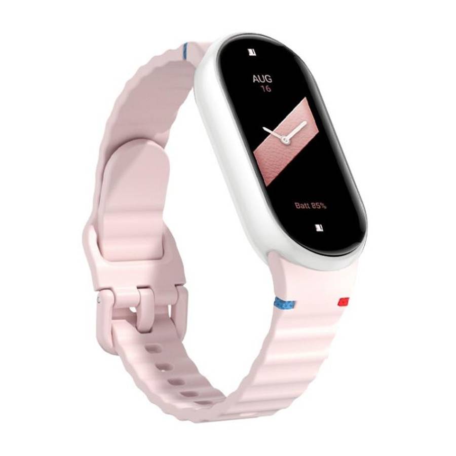 For Xiaomi Smart Band 10 / 9 / 8 Wavy Grain Stitched Silicone Watch Band(Pink)
