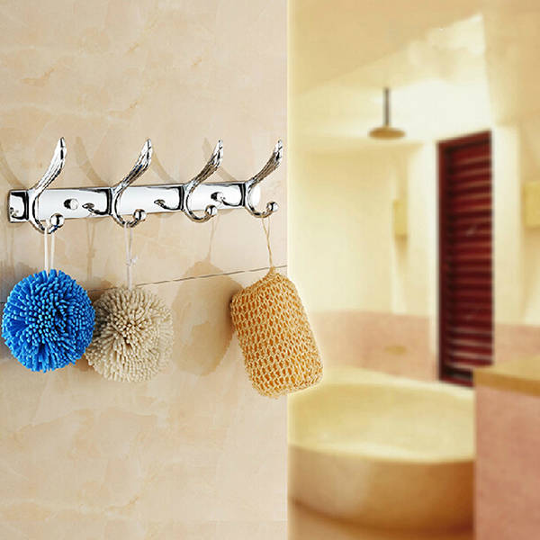 14X 4 Hooks Stainless Steel Wall Mounted Towel Rack Clothes Hanger Coat Hat Holder