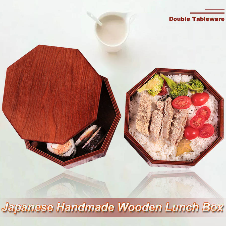 Oktagon Doppellagig Japanisch Holz Isolierung Lunchbox Holz Bento Box Lunch Box