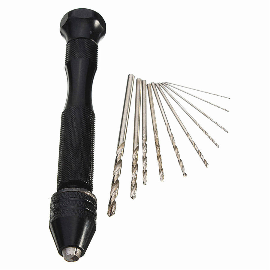 Drillpro Mini Aluminum Hand Drill with Keyless Chuck and 10 Twist Drills Rotary Tool