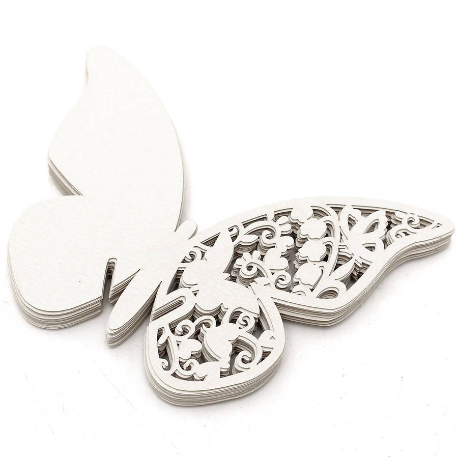 20Pcs Butterfly Wedding Name Place Cards Wine Glass Laser Cut Pearlescent Card Par... (COLOR: WHITE)