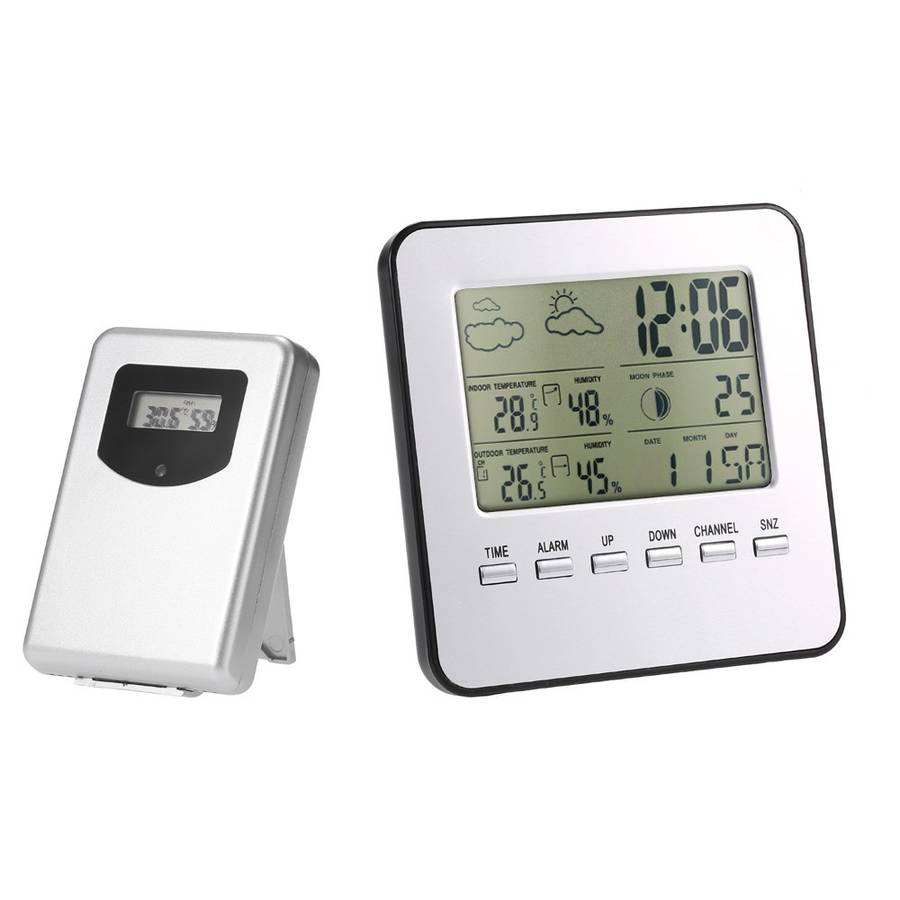 Digital Indoor Outdoor Thermometer Hygrometer Wireless Weather Station Clock