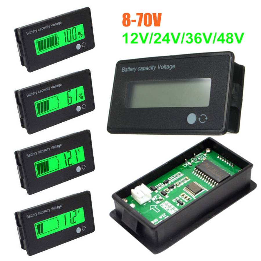 2Pcs 12V/24V/36V/48V 8-70V LCD Acid Lead Lithium Battery Capacity Indicator Board Digital Voltmeter