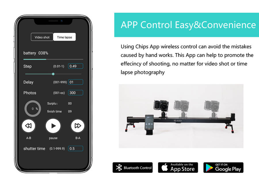 YC Onion Chips 1M Aluminum Motorized Bluetooth APP Control Slider Dolly Stabilizer - 0.10kg
