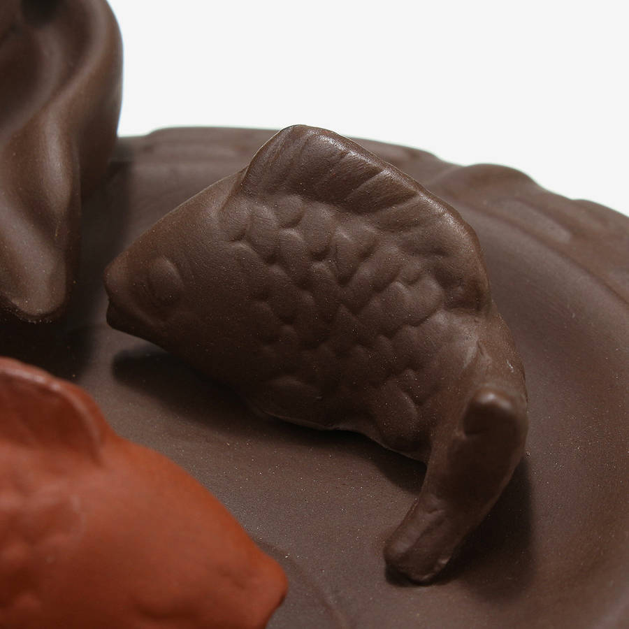 Purple Clay Backflow Incense Cone Burner Stick Holder Water Pond 2 Fish Smoke Back Flow Home Decor