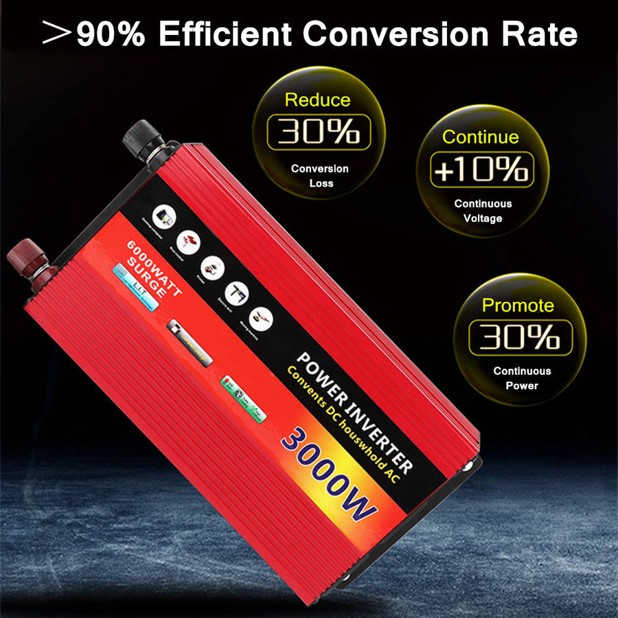 12V TO 220V Solar Inverter 3000W Power Inverter Dual Turbine Cooling System Inverter