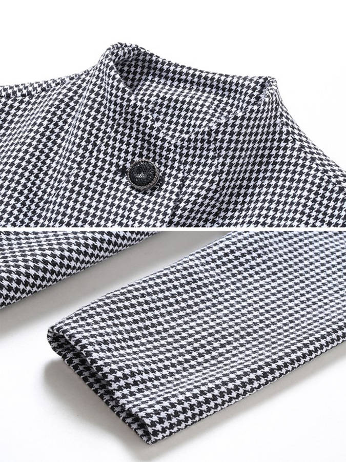 Women's Fashion Knee-Length Trench Coats Elegant Long Sleeve Houndstooth Pattern Jackets