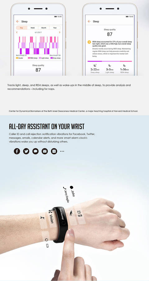 Huawei Honor Band 3 Real-time HR Monitor 5ATM Waterproof 30 Days Standby Fitness Smart Watch Band -