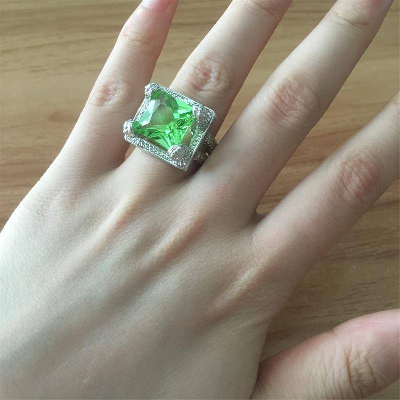 t Green Gem Zircon Ring Wedding Crystal Silver Color Rings Trendy Jewe