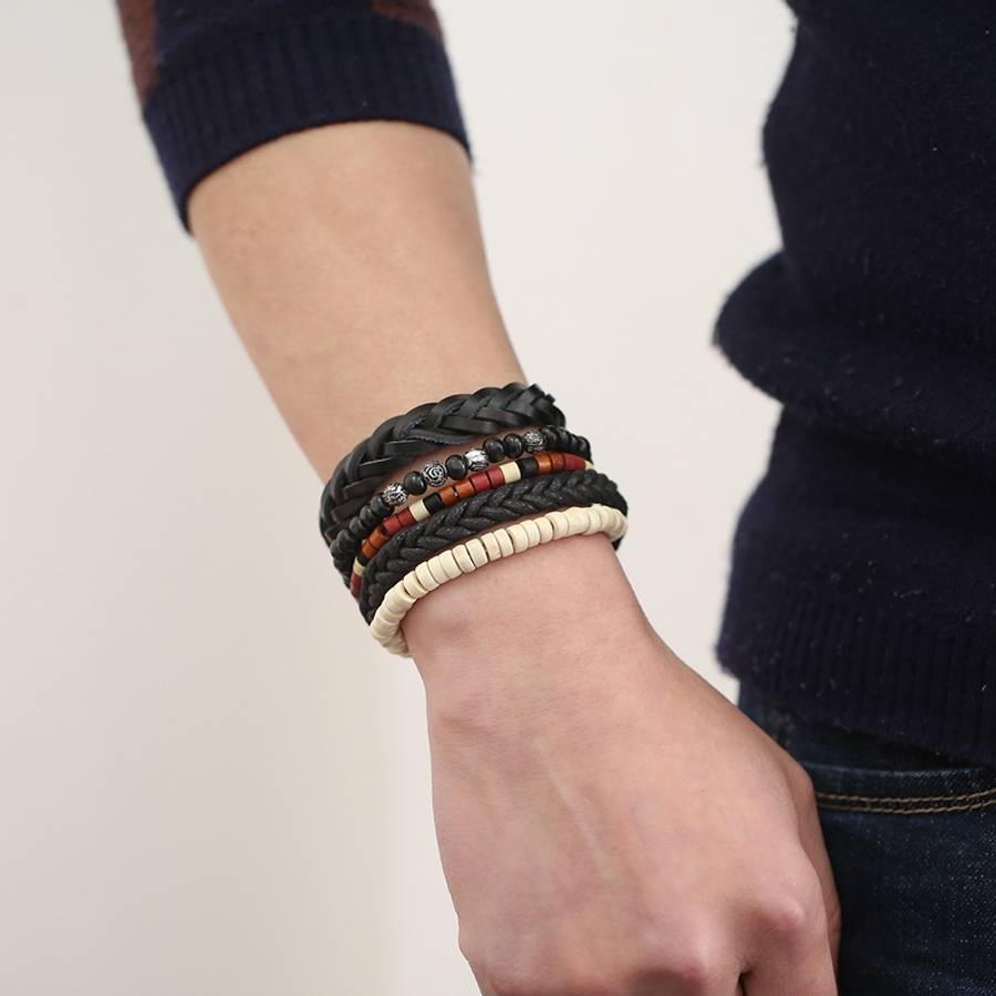Vintage Leather Bracelet Weave Braided Multilayer Adjustable