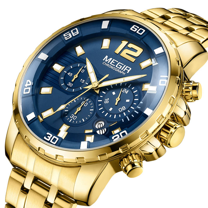 Men Watch Luminous Display Chronograph Business Quartz Watch Stainless Steel Sport Watch