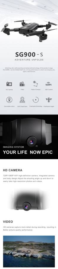 SG900-S GPS WiFi FPV 720P/1080P HD Camera 10mins Flight Time Foldable RC Drone Quadcopter RTF -