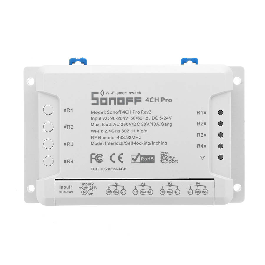 4CH Pro R2 10A 2200W 2.4Ghz 433MHz RF Inching/Self-Locking/Interlock Smart Home Switch
