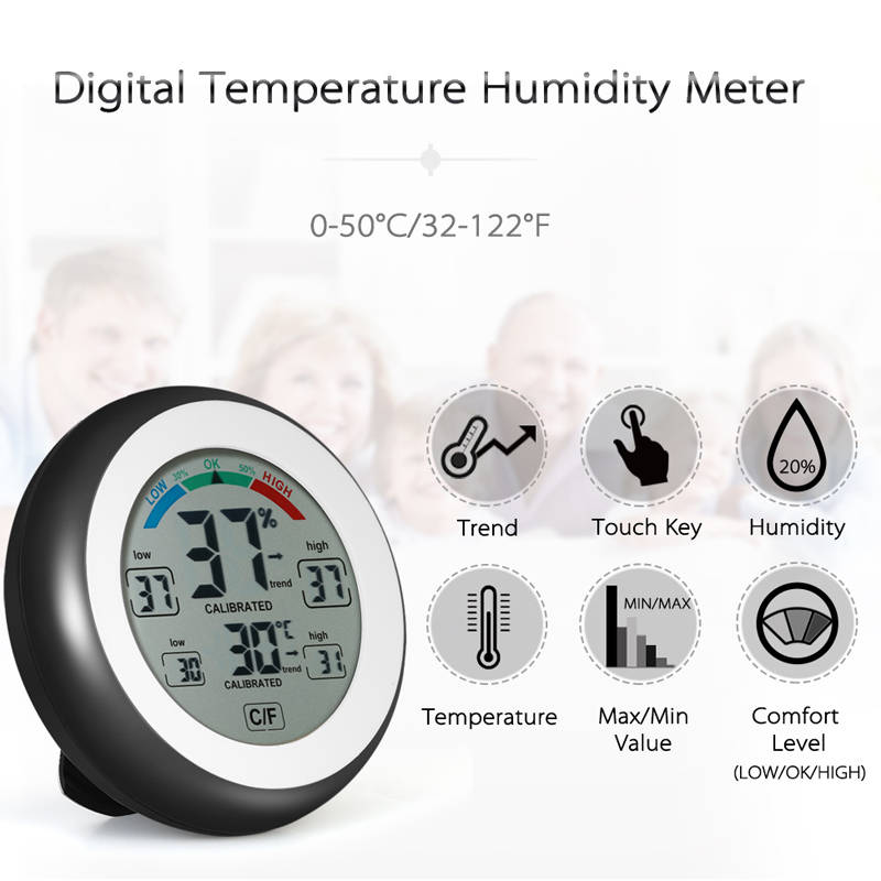 Multifunctional Digital Thermometer Hygrometer Temperature Humidity Meter Max Min Value Trend Display / Touch Screen