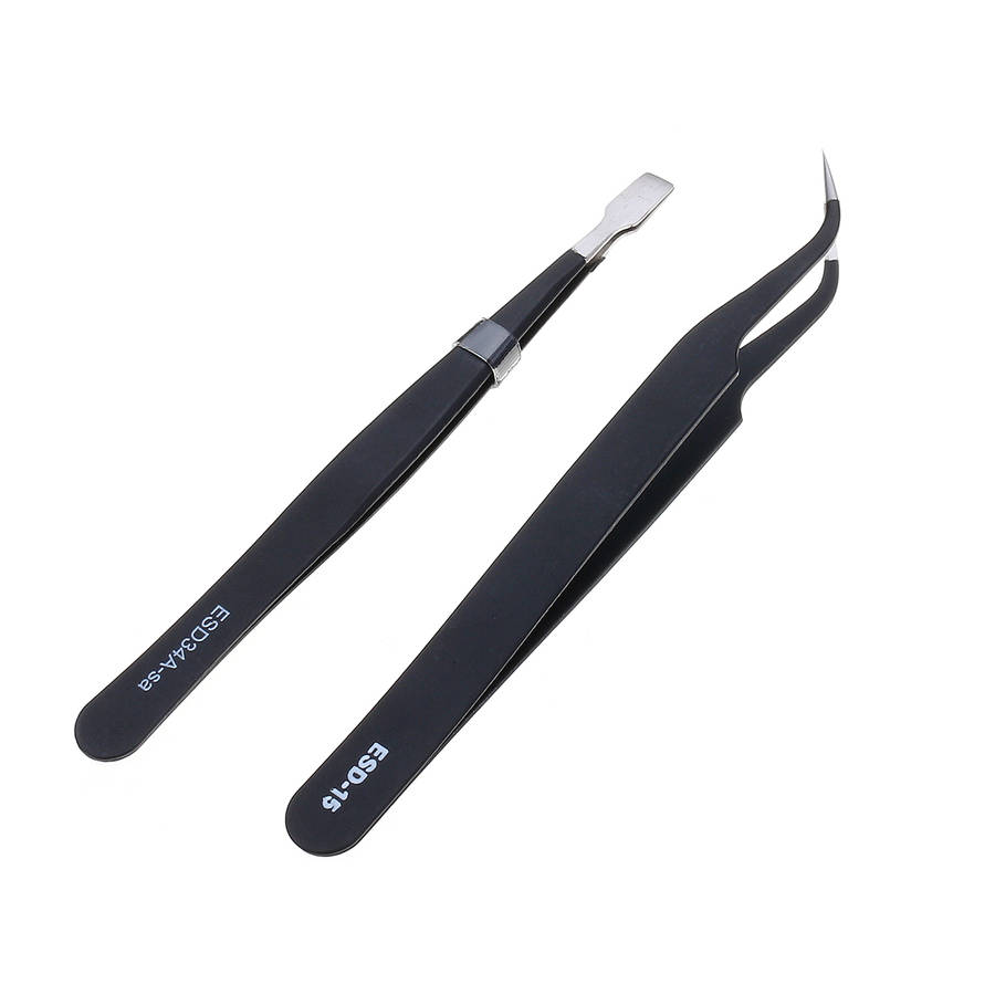 9 Pcs ESD Tweezer Anti-static Stainless Steel Precision Tweezers for Electronics