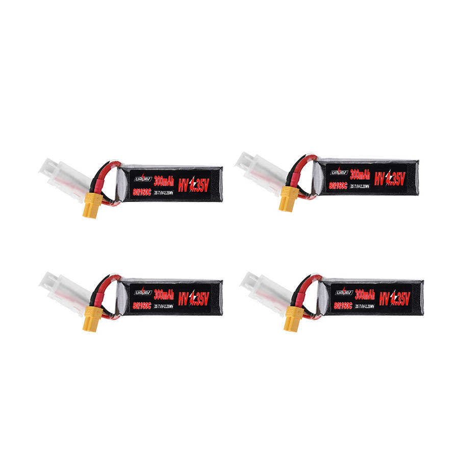 4Pcs URUAV 7.6V 300mAh 80C/160C 2S HV 4.35V Lipo Battery XT30 Plug for BETAFPV Whoop Quadcopter