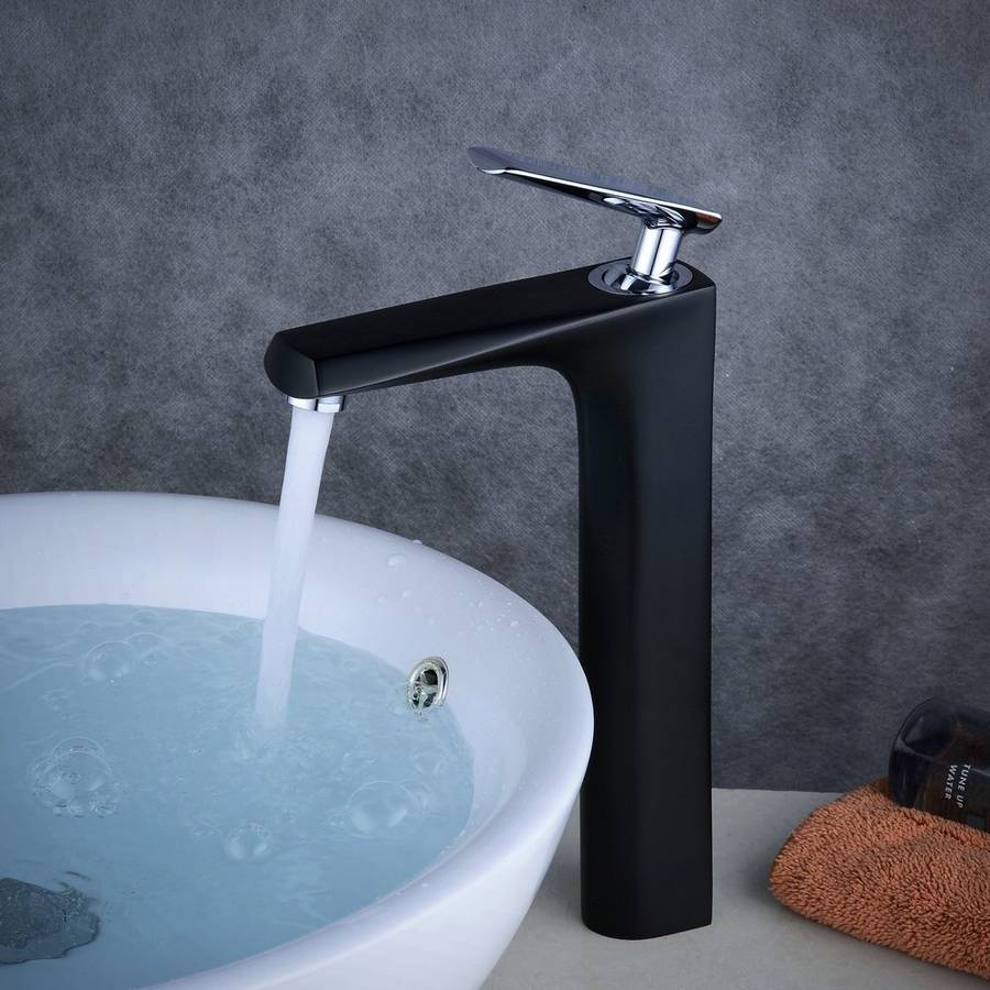 Black Modern Bathroom Bath Faucet Counter Top Tall Basin Mixer Tap Vessel Sink Single... (SIZE: 1/2)