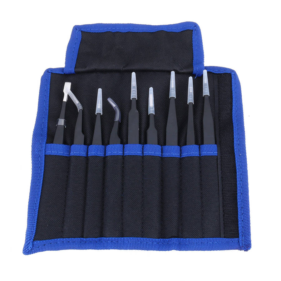 9 Pcs ESD Tweezer Anti-static Stainless Steel Precision Tweezers for Electronics
