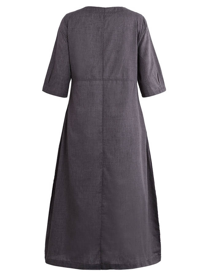 Plus Size Work Pure Color Crew Neck Three Quarter Sleeve Maxi Dress