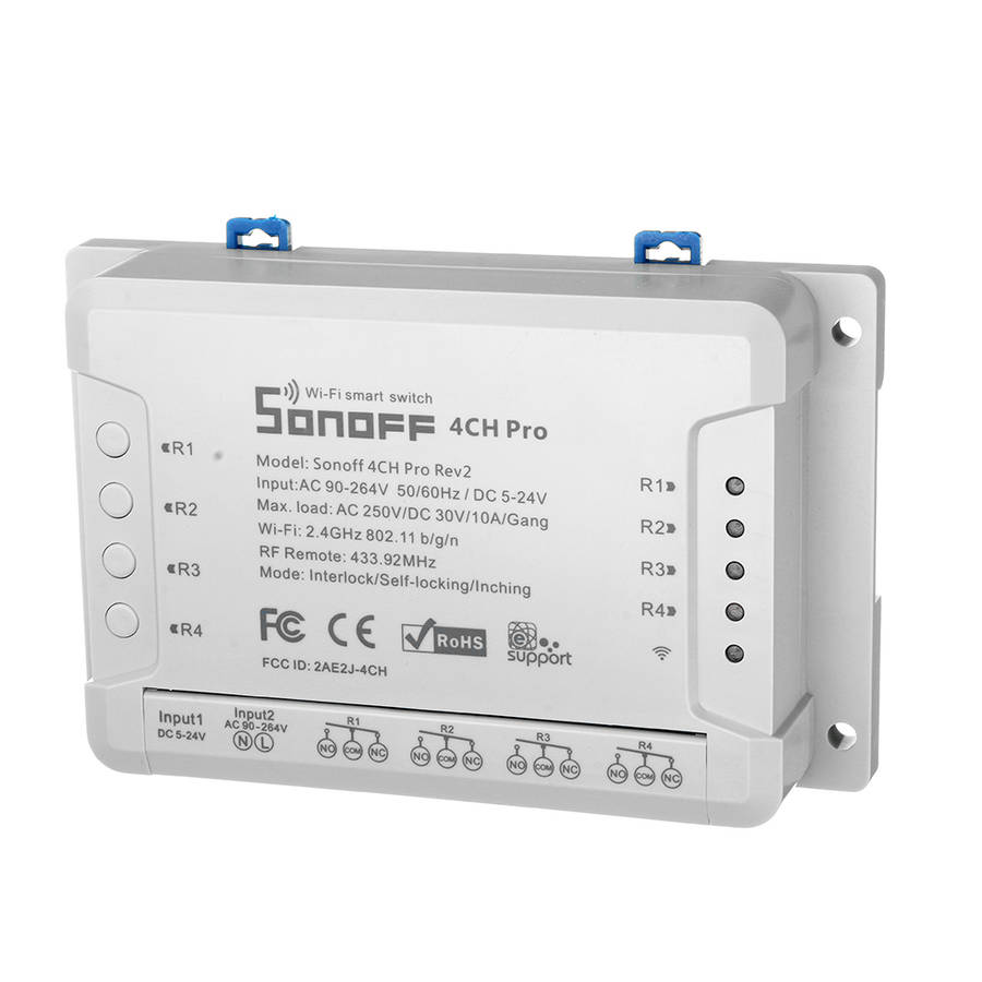 4CH Pro R2 10A 2200W 2.4Ghz 433MHz RF Inching/Self-Locking/Interlock Smart Home Switch