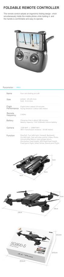 SG900-S GPS WiFi FPV 720P/1080P HD Camera 10mins Flight Time Foldable RC Drone Quadcopter RTF -