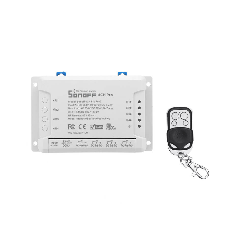 4CH Pro R2 10A 2200W 2.4Ghz 433MHz RF Inching/Self-Locking/Interlock Smart Home Switch