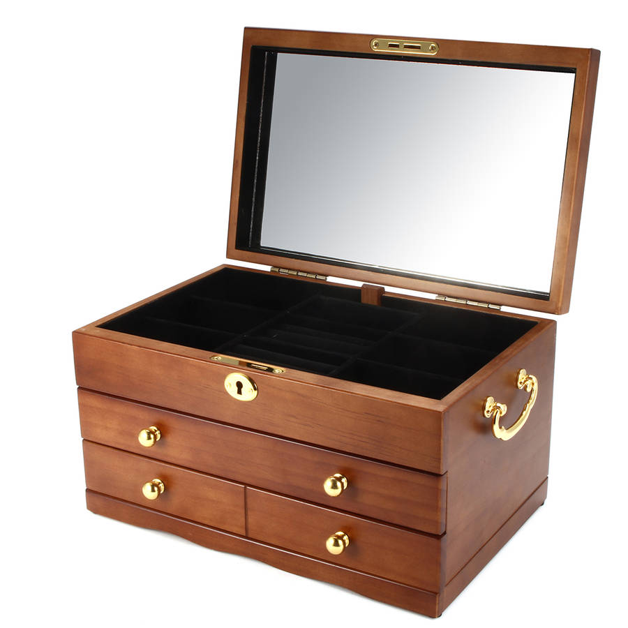 Luxury 3 Layers Wooden Jewelry Box Bracelet Necklace Ring Storage Case Display Holder