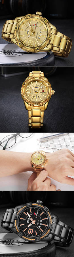 NAVIFORCE 9117 Waterproof Men Wrist Watch Calendar Full Steel Quartz Watches - 0.10kg