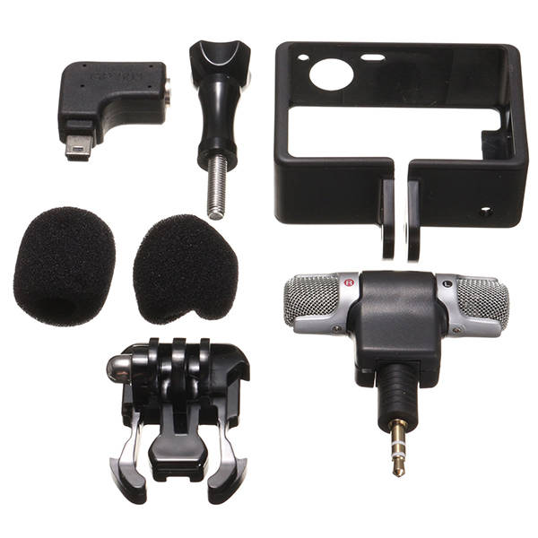 External Microphone with Mic Adapter Standard Frame Kit Fit for GoPro Hero 4 3 Plus 3
