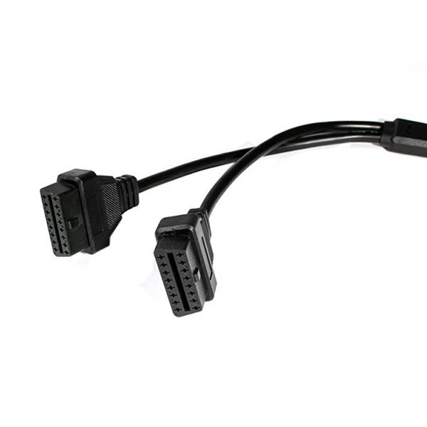 L-Type 16Pin OBD2 Extension Cable One with Two 90 Degree Elbow Adapter Cable 