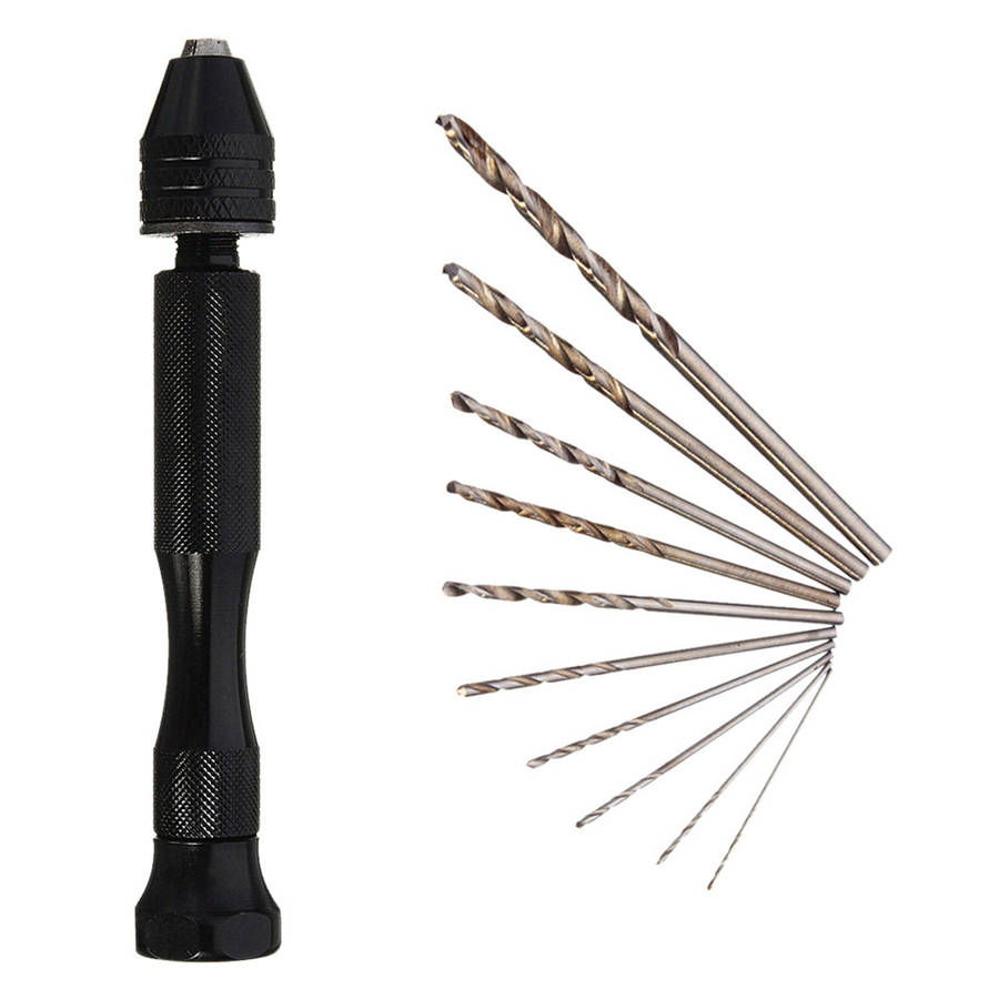 Drillpro Mini Aluminum Hand Drill with Keyless Chuck and 10 Twist Drills Rotary Tool