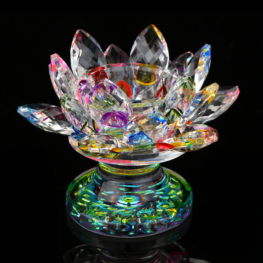 5 Colors Crystal Glass Lotus Flower Tea Light Candle Holder Buddhist Candles