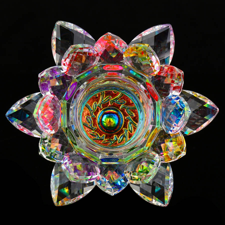 5 Colors Crystal Glass Lotus Flower Tea Light Candle Holder Buddhist Candles