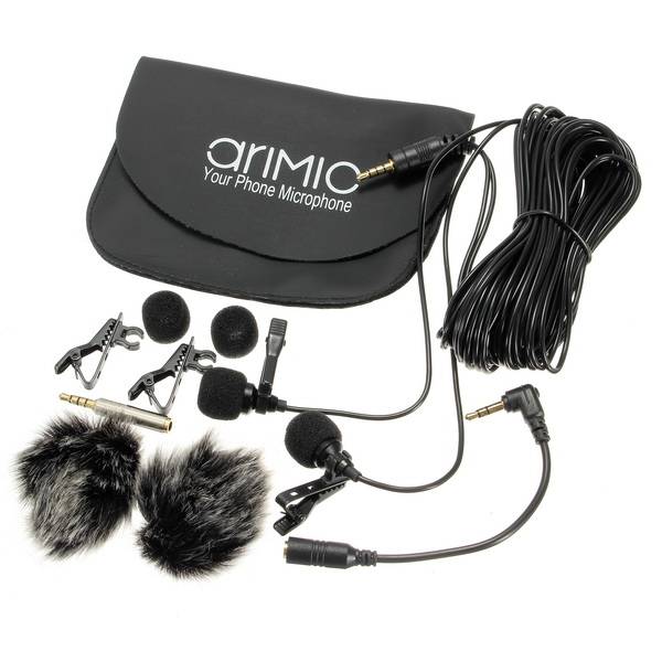 AriMic Dual-Head Clip on Lapel Microphone Recording Mic (LENGTH: 6M)