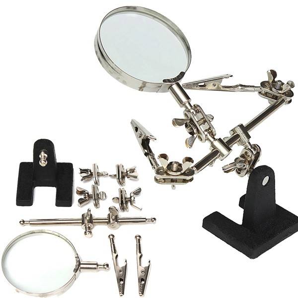 Hand Soldering Iron Stand Helping Clamp Magnifying Tool Auxiliary Clip Magnifier Station Holder