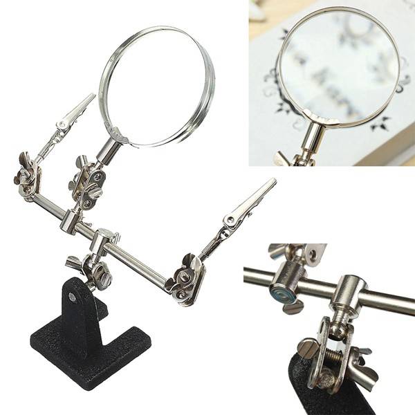 Hand Soldering Iron Stand Helping Clamp Magnifying Tool Auxiliary Clip Magnifier Station Holder