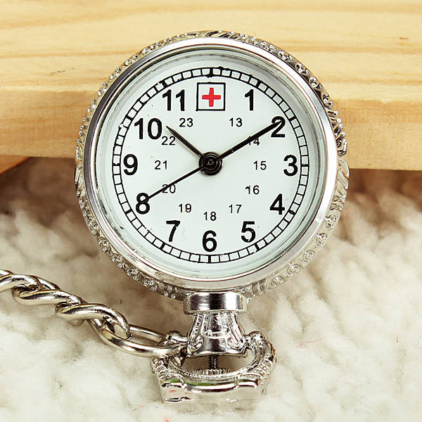 Nurse Silver White Dial Quartz Pocket Watch