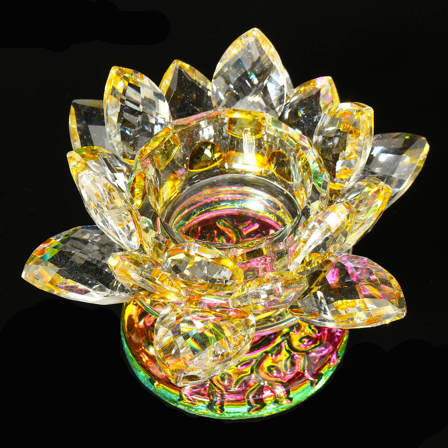 5 Colors Crystal Glass Lotus Flower Tea Light Candle Holder Buddhist Candles