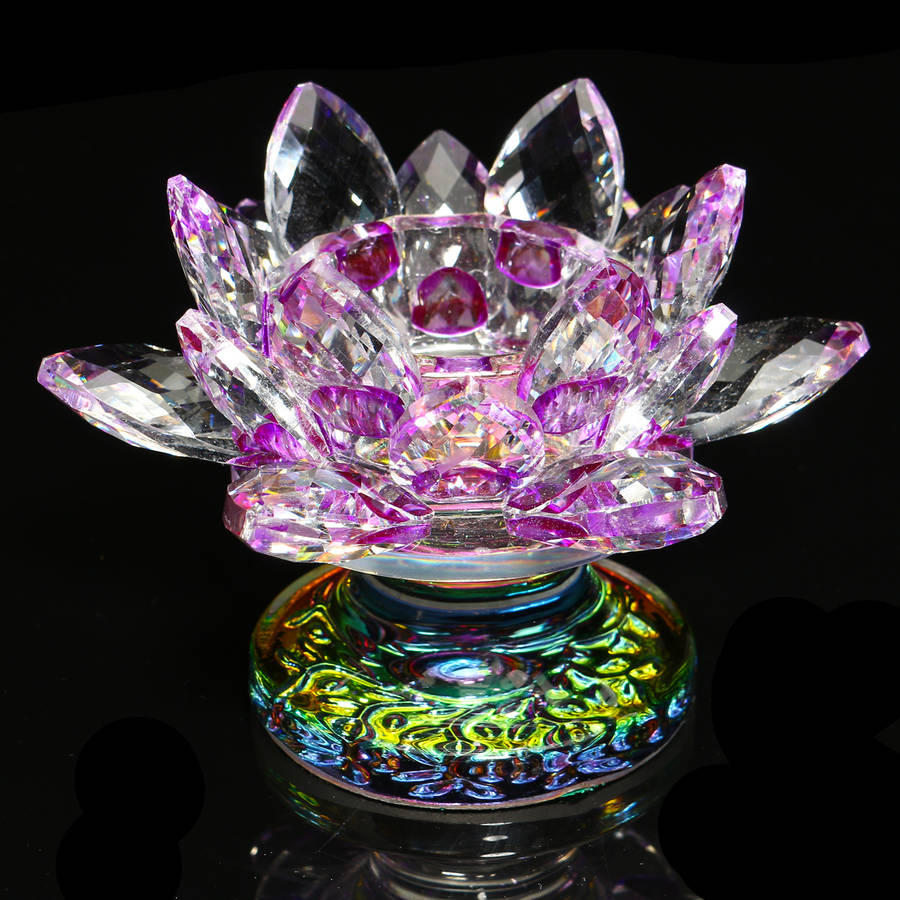 5 Colors Crystal Glass Lotus Flower Tea Light Candle Holder Buddhist Candles