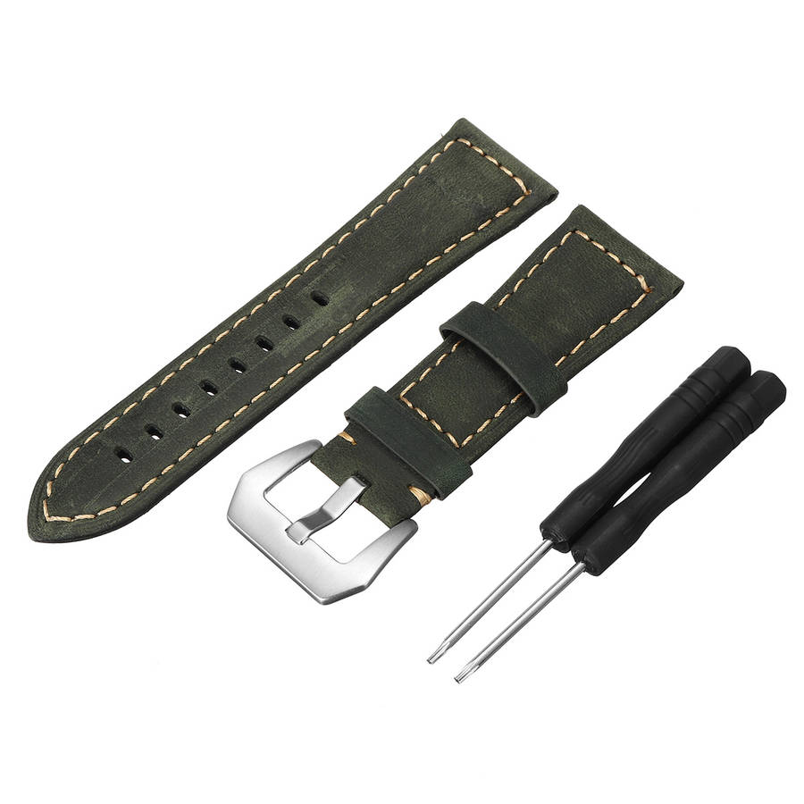 26mm Replacement Leather Wrist Watch Band Strap Belt Bracelet With Tools For ... (COLOR: BLUEBORDER)