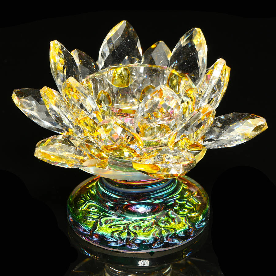 5 Colors Crystal Glass Lotus Flower Tea Light Candle Holder Buddhist Candles