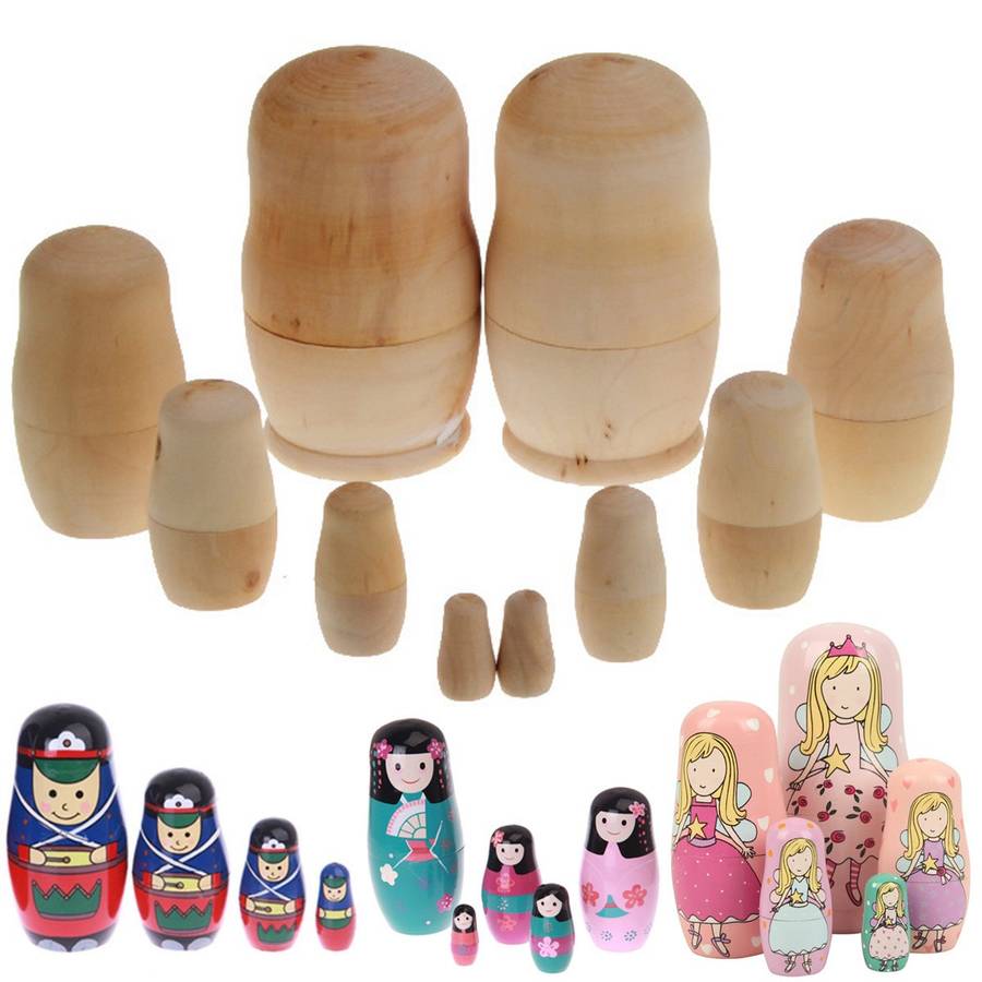 5Pcs DIY Blank Wooden Matryoshka Doll Nesting Dolls Animal Russian Doll Paint Set