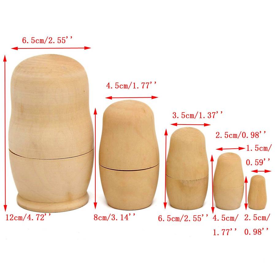 5Pcs DIY Blank Wooden Matryoshka Doll Nesting Dolls Animal Russian Doll Paint Set